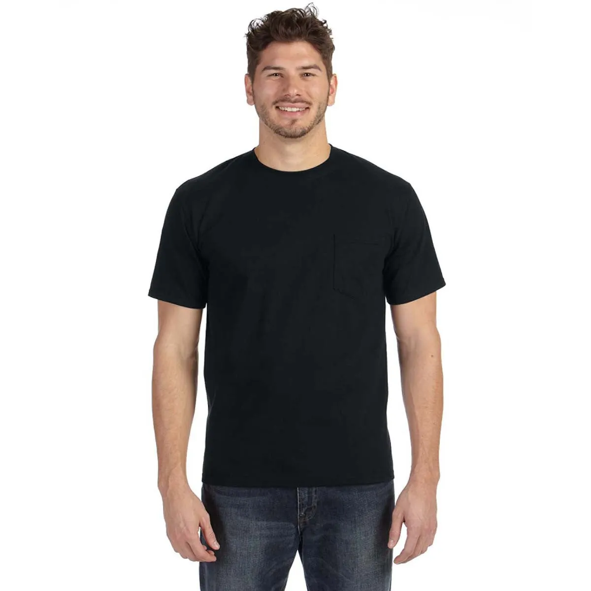 Anvil Men's Black Midweight Pocket T-Shirt