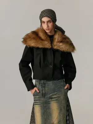 Big-Collar Fur-Collar Plain Short Jakcet