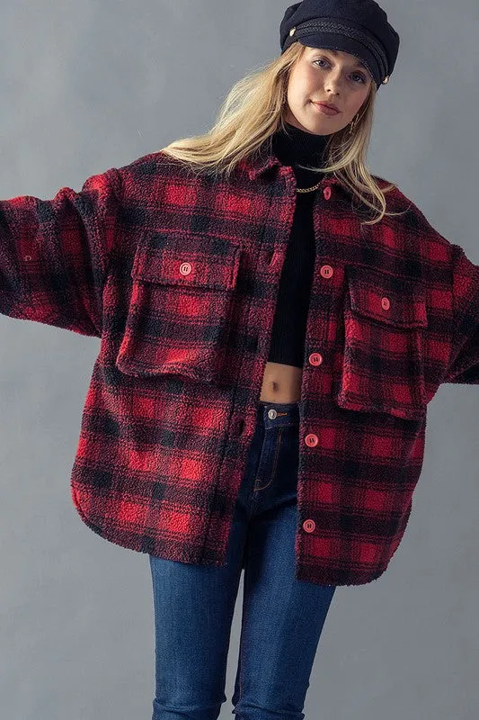 Black & Red Sherpa Shacket
