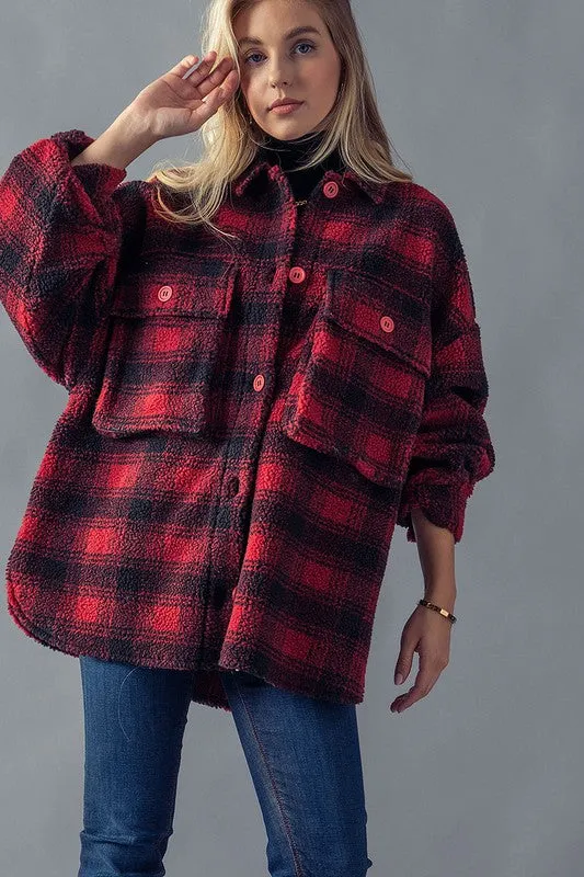Black & Red Sherpa Shacket