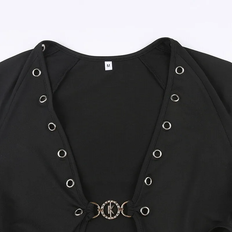 Black V-Neck Bodycon Autumn Bodysuit