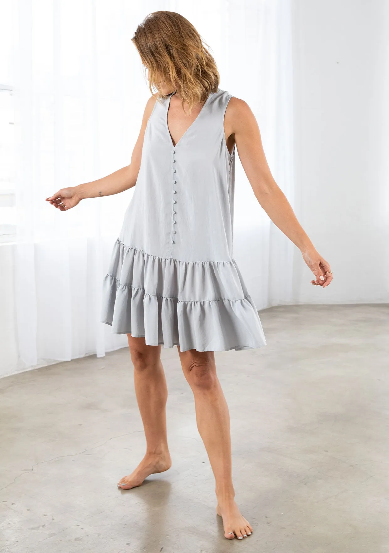 Bohemian Sleeveless Button Front Mini Dress