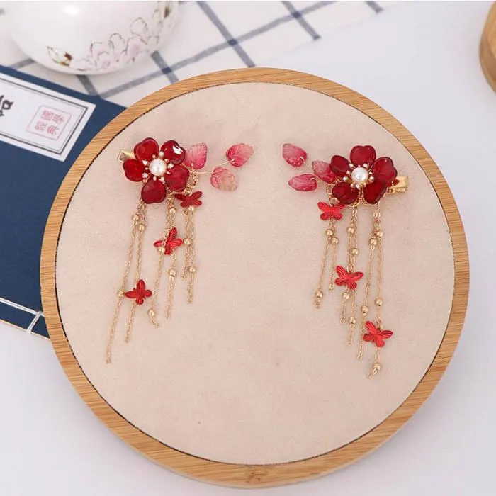 Bridal Red Flower Crystal Hair Accessories for Chinese Wedding