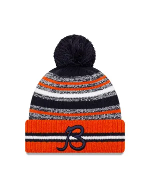 Chicago Bears B Logo New Era 2021 NFL Sideline - Sport Official Pom Cuffed Knit Hat - Orange/Navy