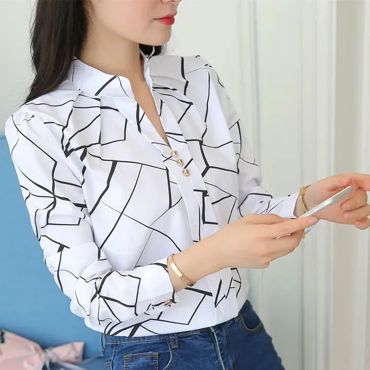 Clara – Women's Spring/Autumn Casual Striped Long-Sleeve Stand-Up Collar Shirt