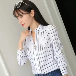 Clara – Women's Spring/Autumn Casual Striped Long-Sleeve Stand-Up Collar Shirt