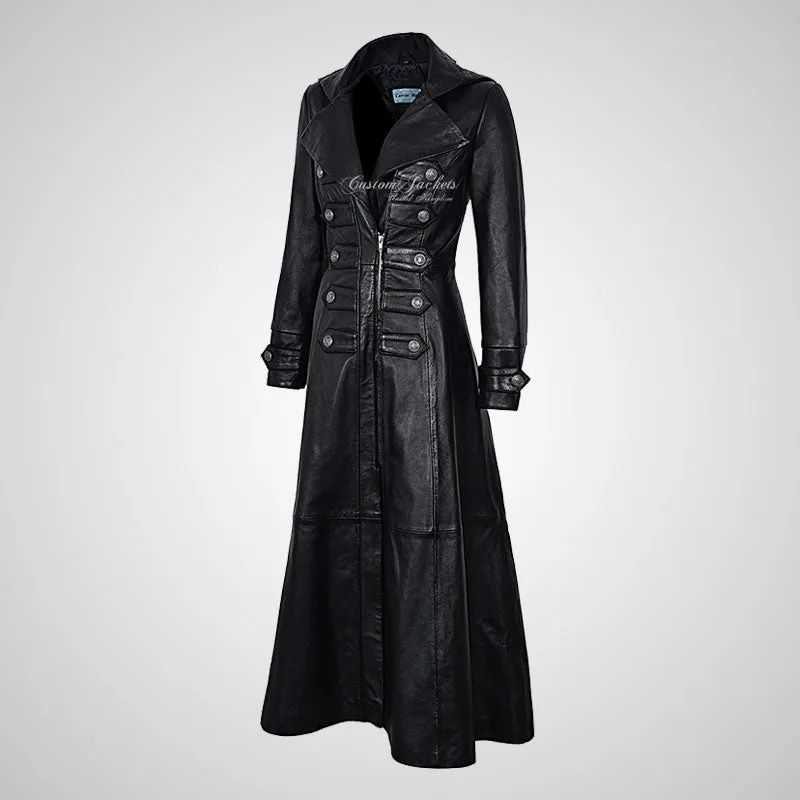CLASSIQUE Studded Full Length Leather Coat for Women