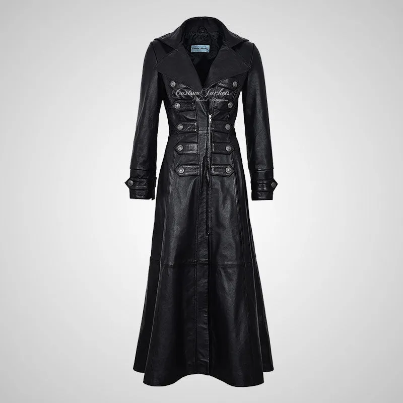 CLASSIQUE Studded Full Length Leather Coat for Women