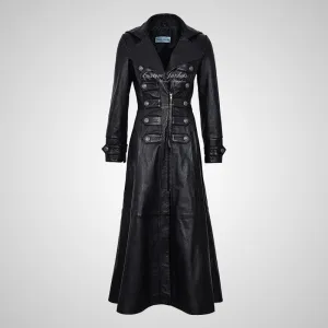 CLASSIQUE Studded Full Length Leather Coat for Women