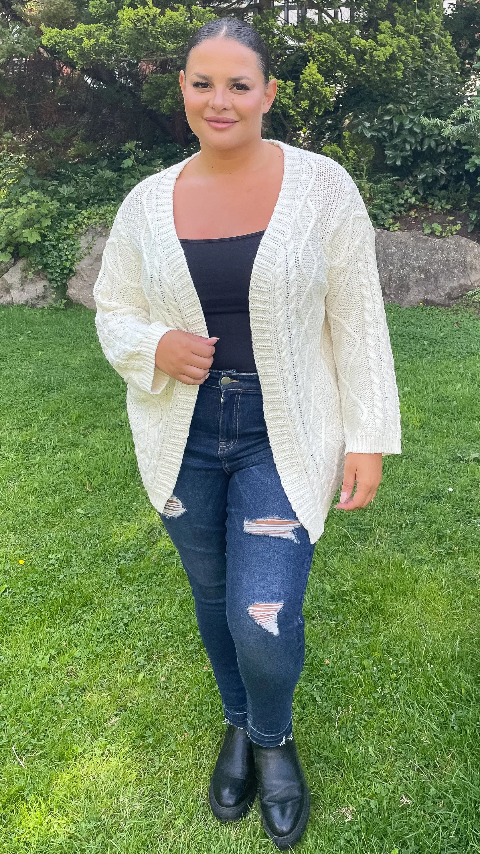 CurveWow Cable Knit Cardigan Cream
