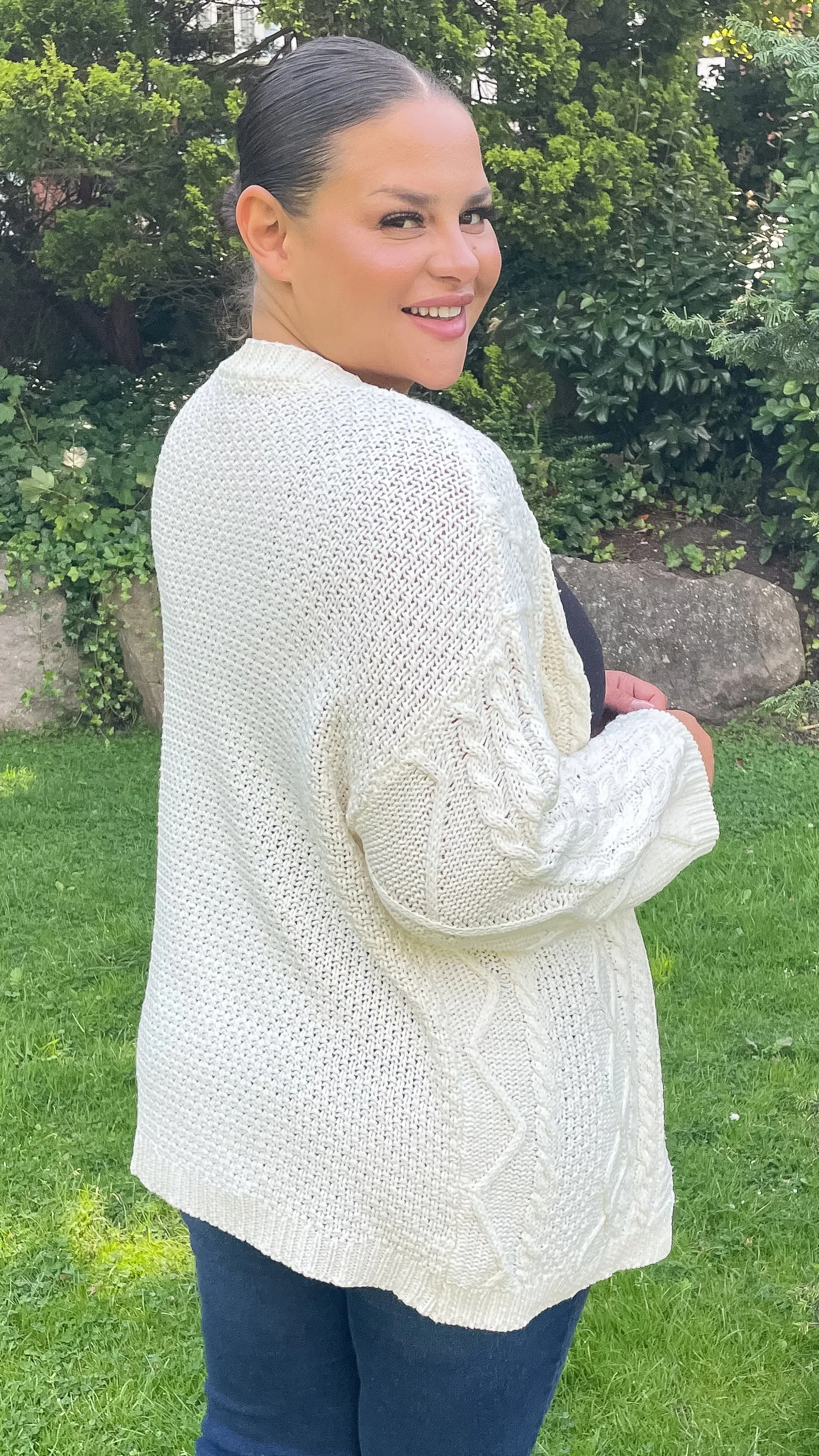 CurveWow Cable Knit Cardigan Cream