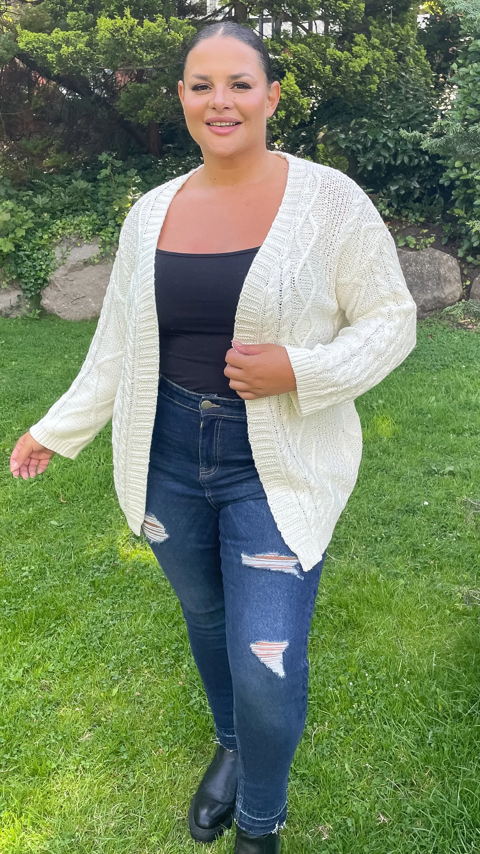 CurveWow Cable Knit Cardigan Cream