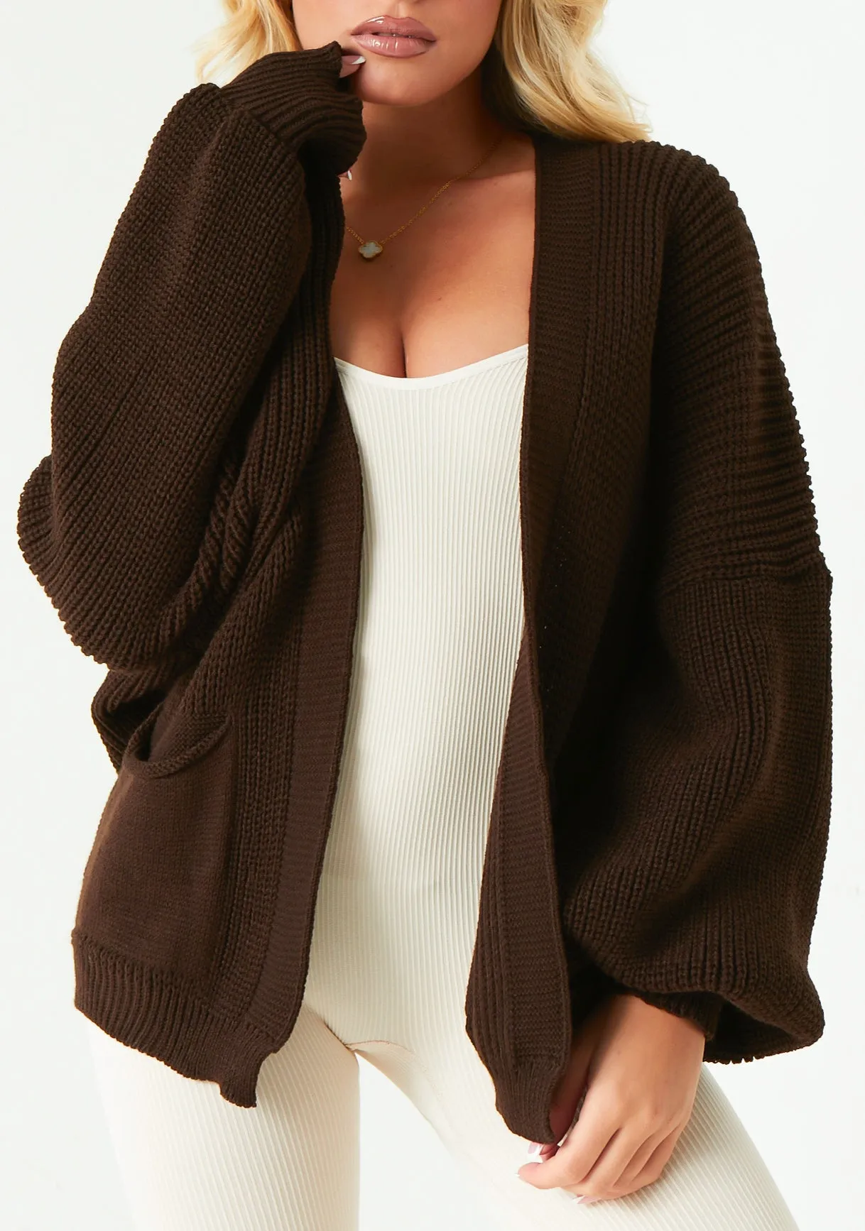Devyn Chocolate Balloon Sleeve Cardigan