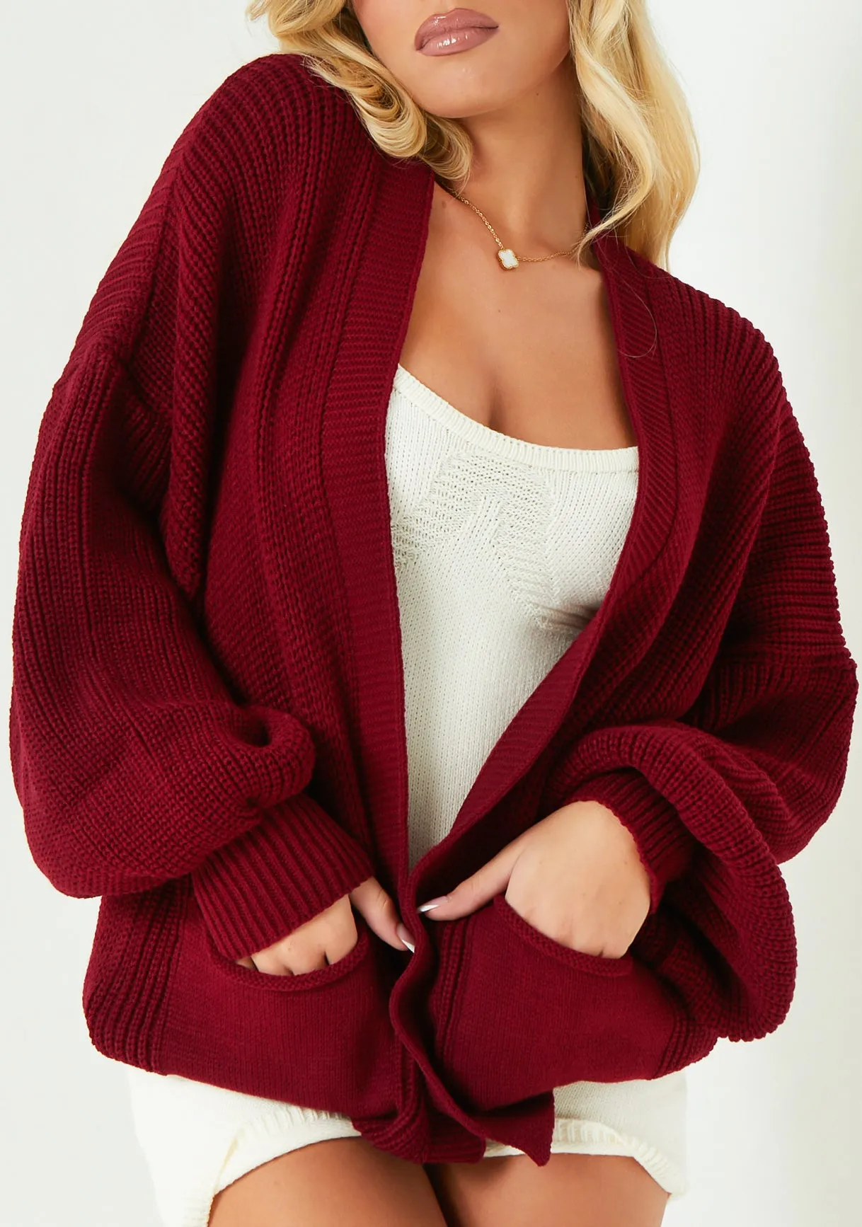 Devyn Wine Balloon Sleeve Cardigan