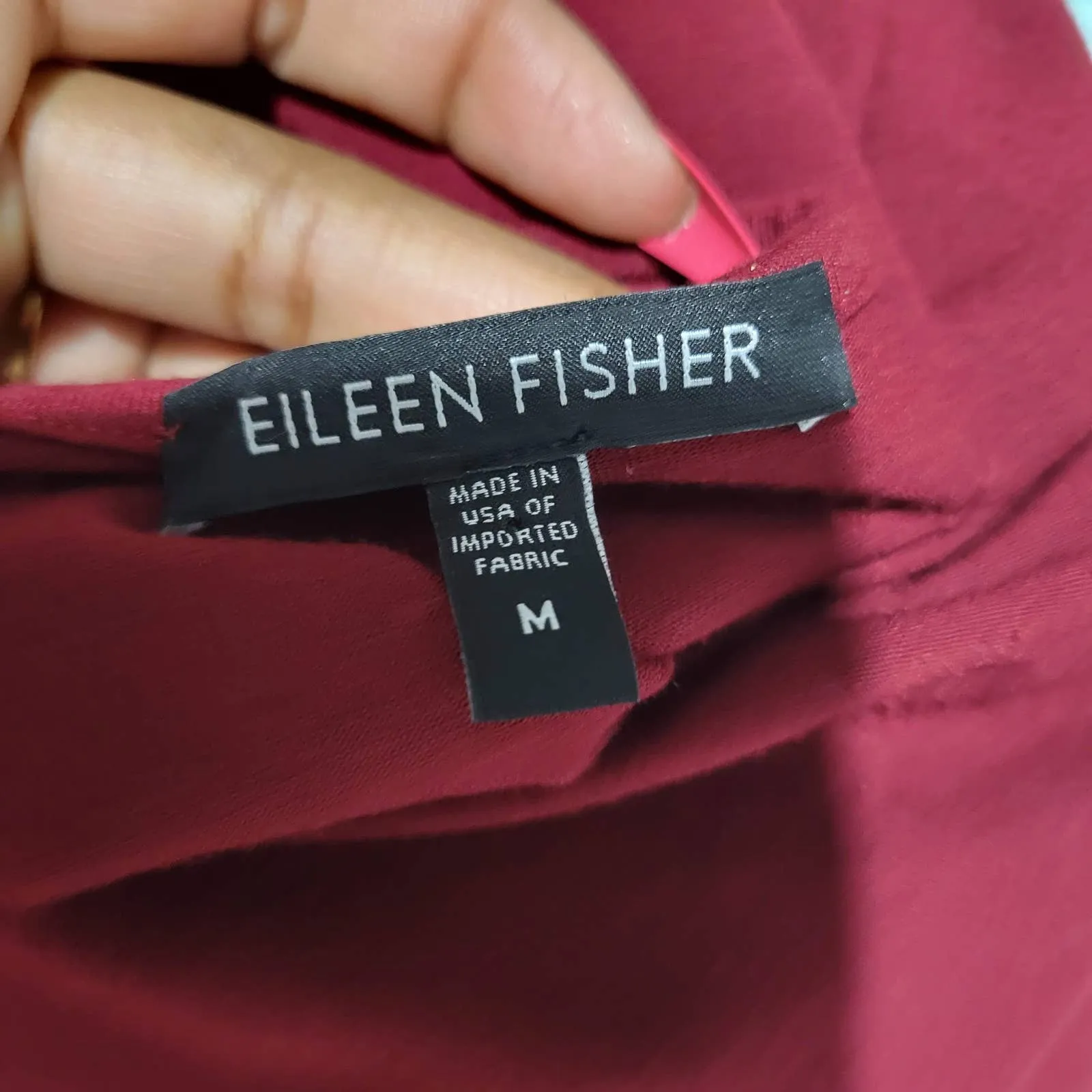 Eileen Fisher Lantern Hem Dress Jersey Knit Midi Bubble Red Stretch Size Medium