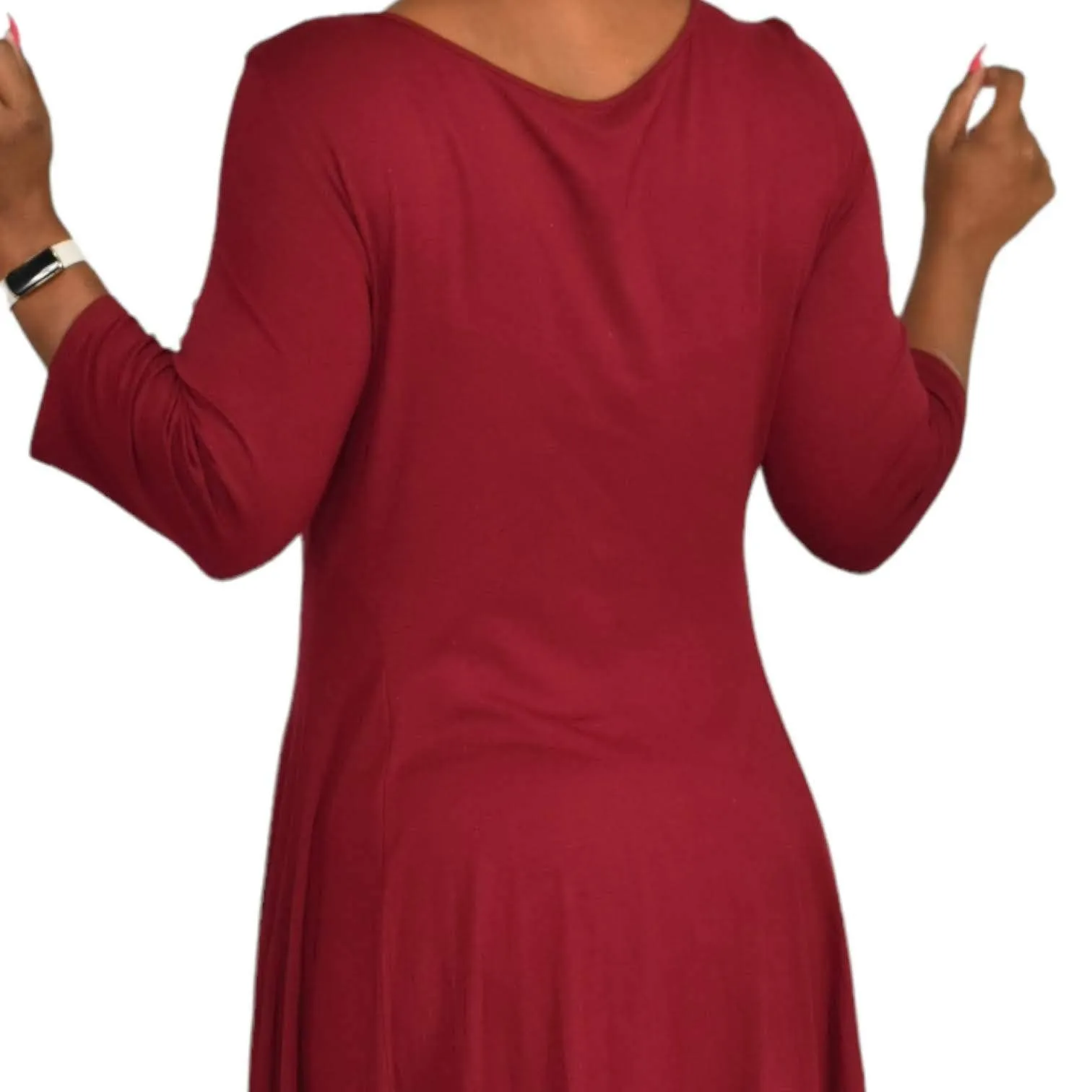 Eileen Fisher Lantern Hem Dress Jersey Knit Midi Bubble Red Stretch Size Medium