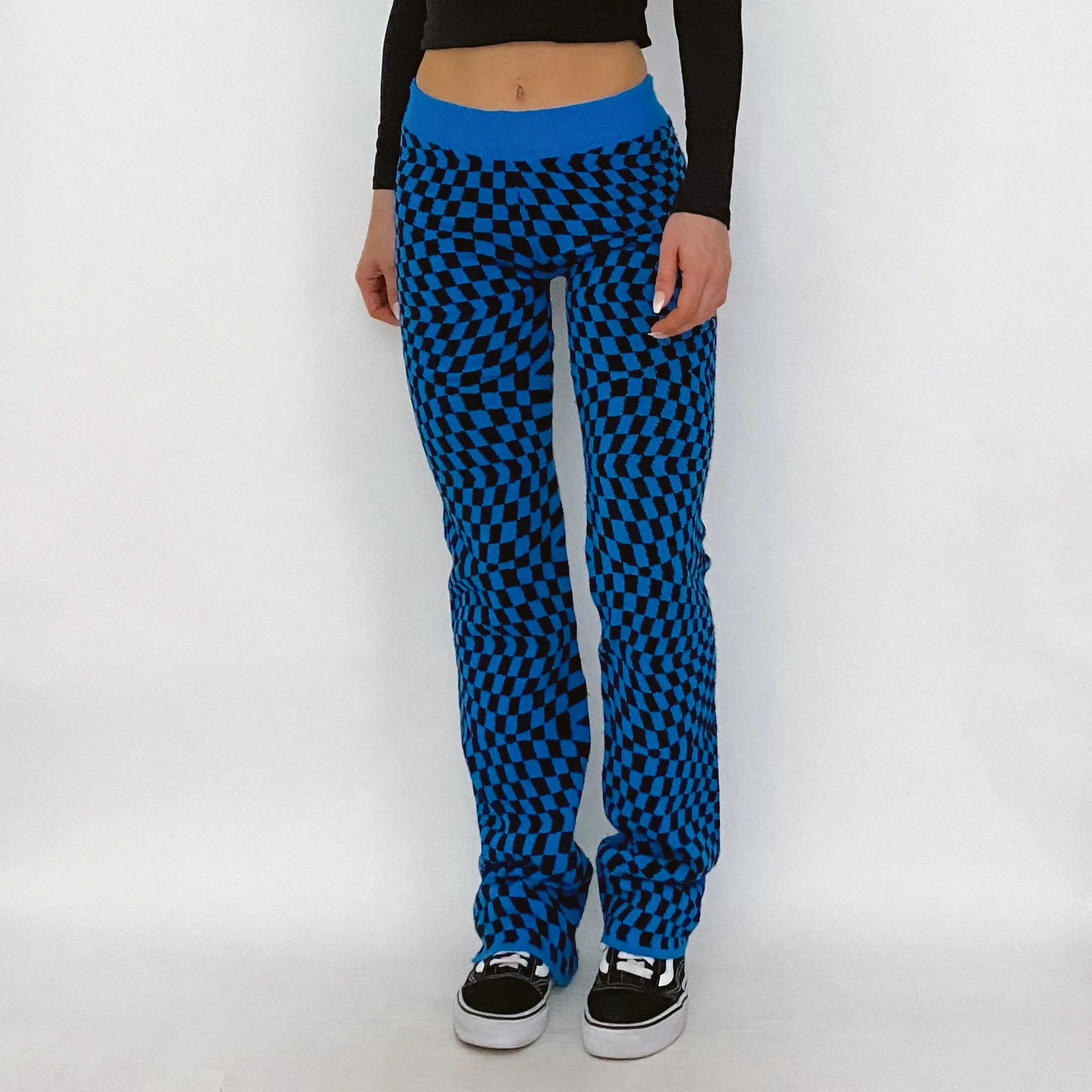 electric blue check knit pants - size 4