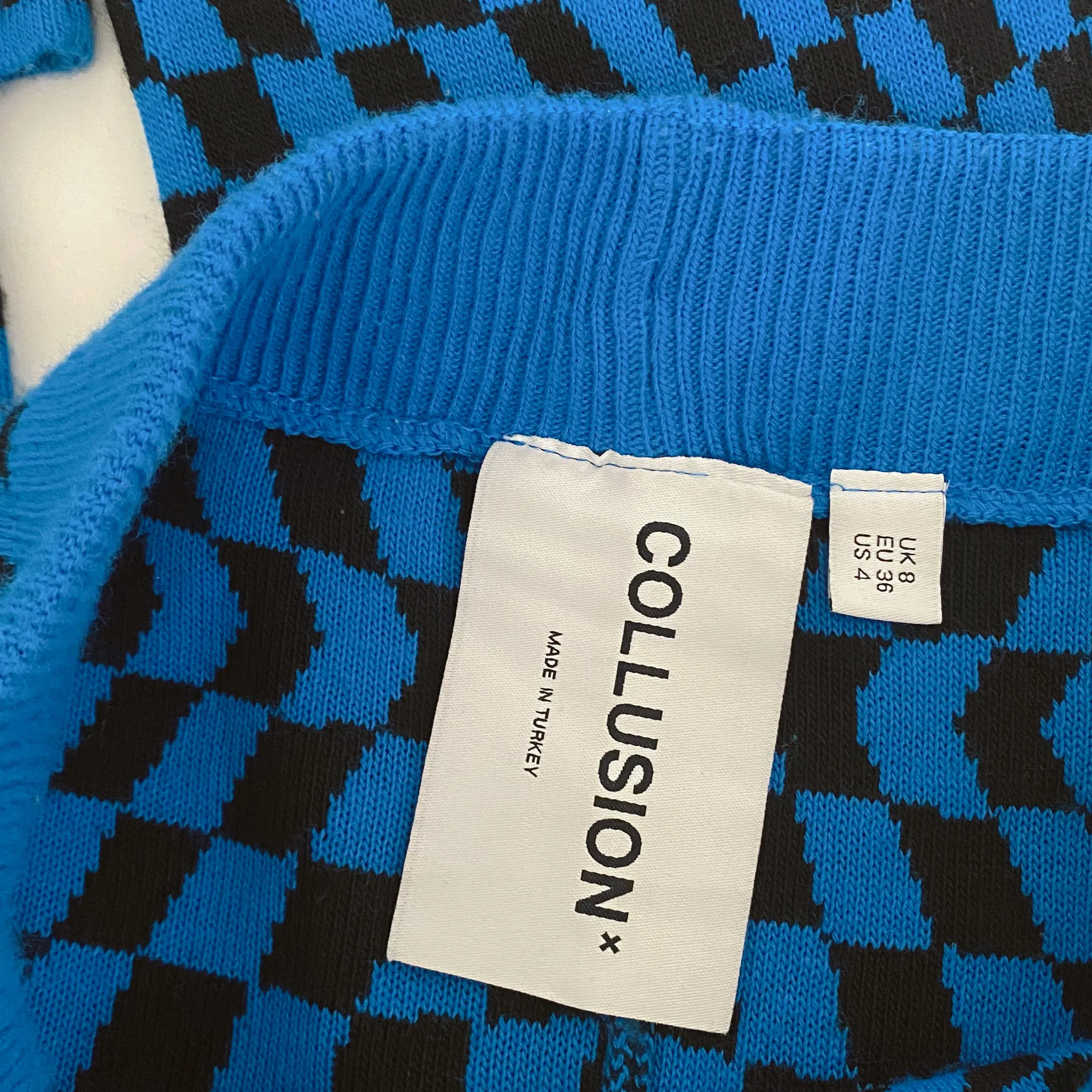 electric blue check knit pants - size 4