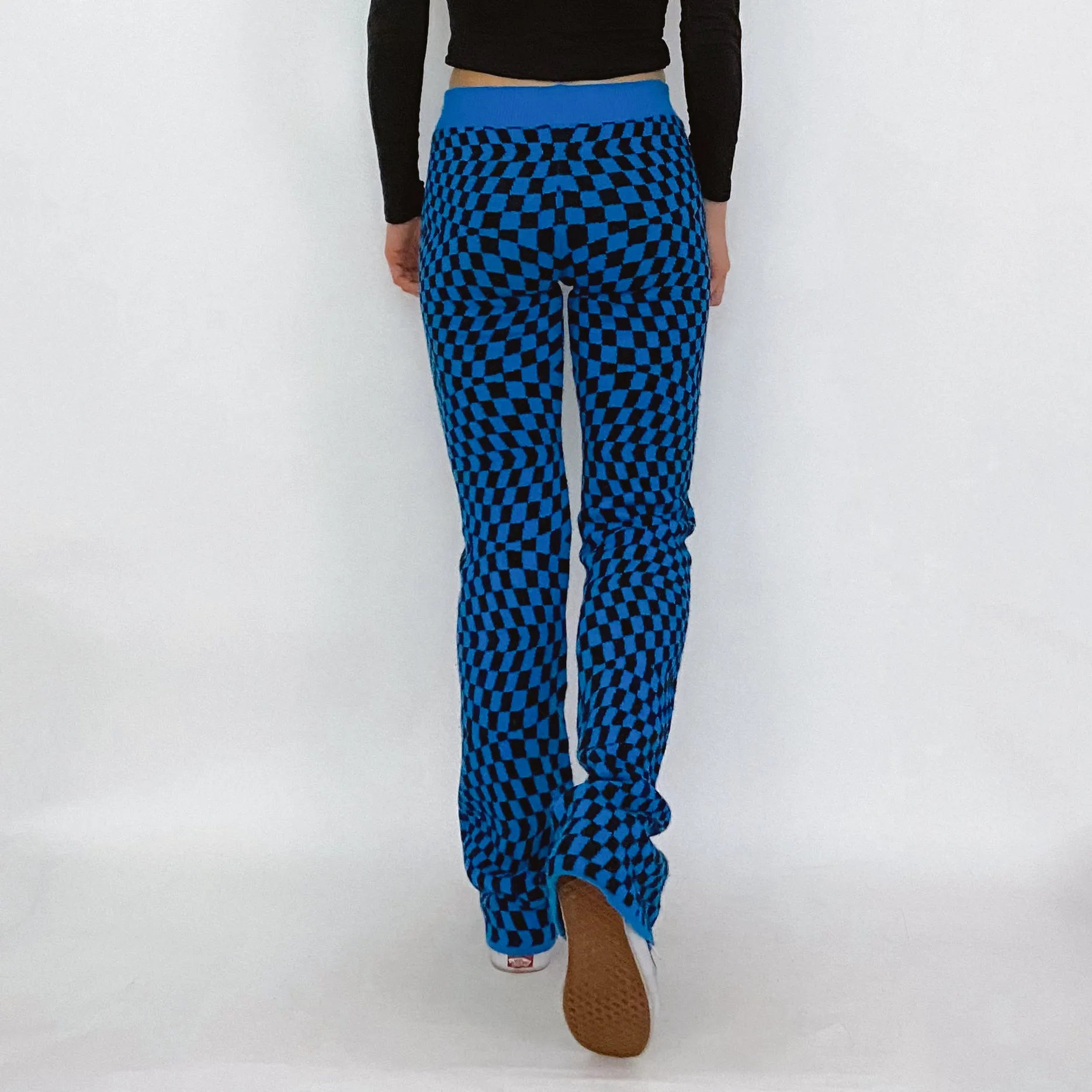 electric blue check knit pants - size 4