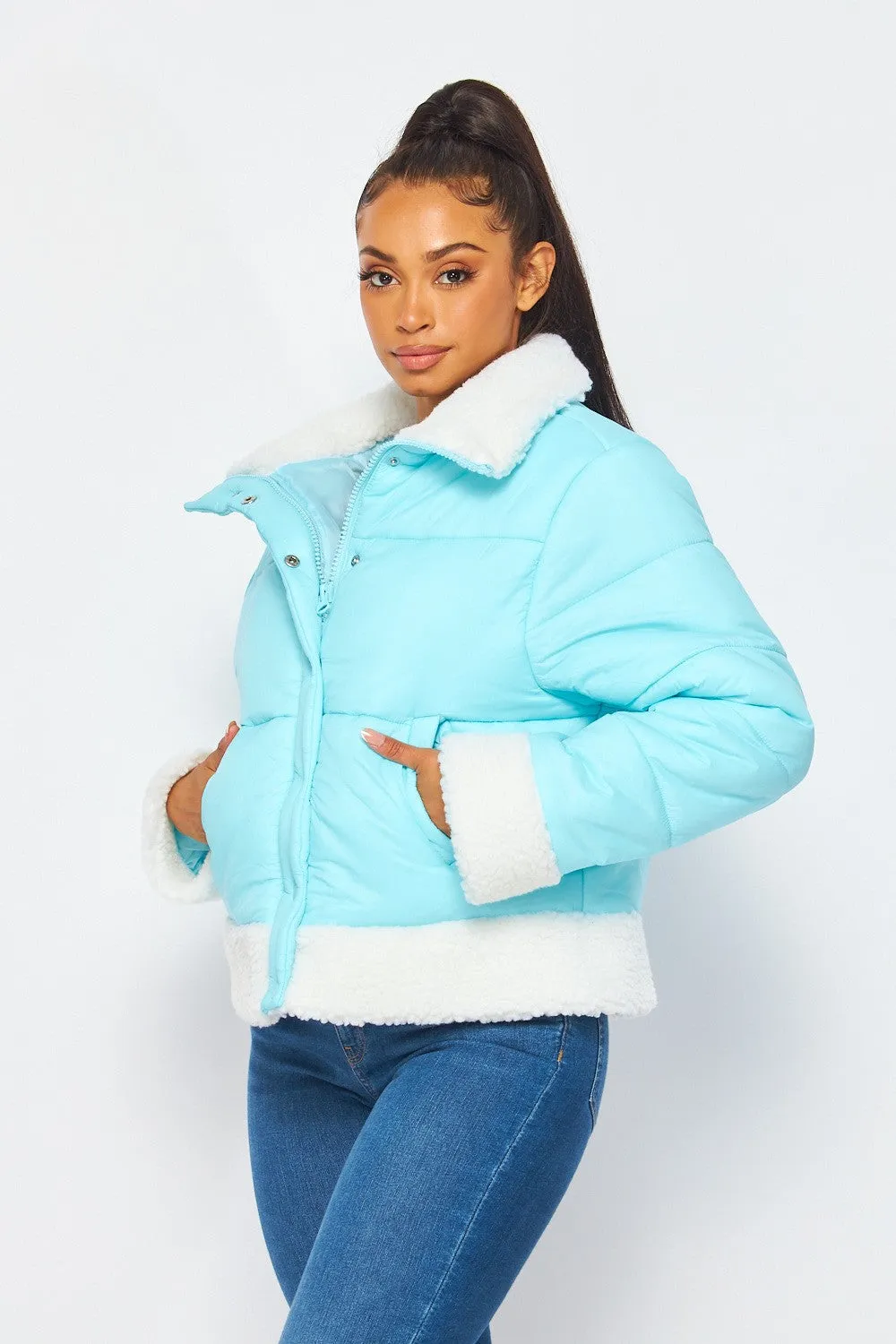 Everly Sherpa Lined Nylon Puffer Jacket