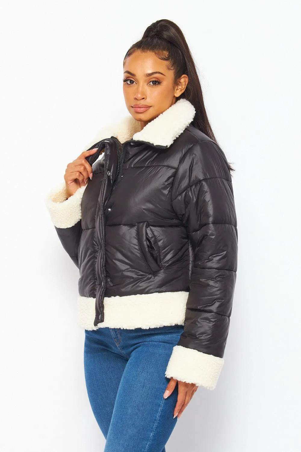 Everly Sherpa Lined Nylon Puffer Jacket
