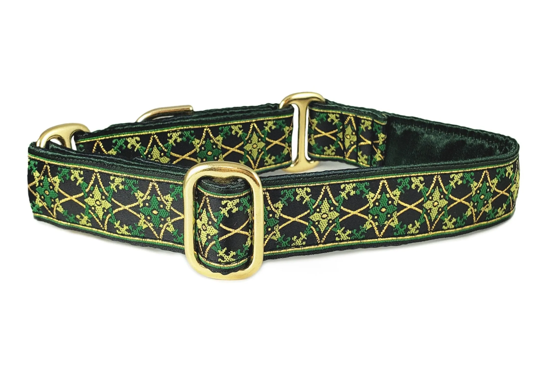 Exeter in Green & Gold - Martingale or Buckle Dog Collar - 1" Width