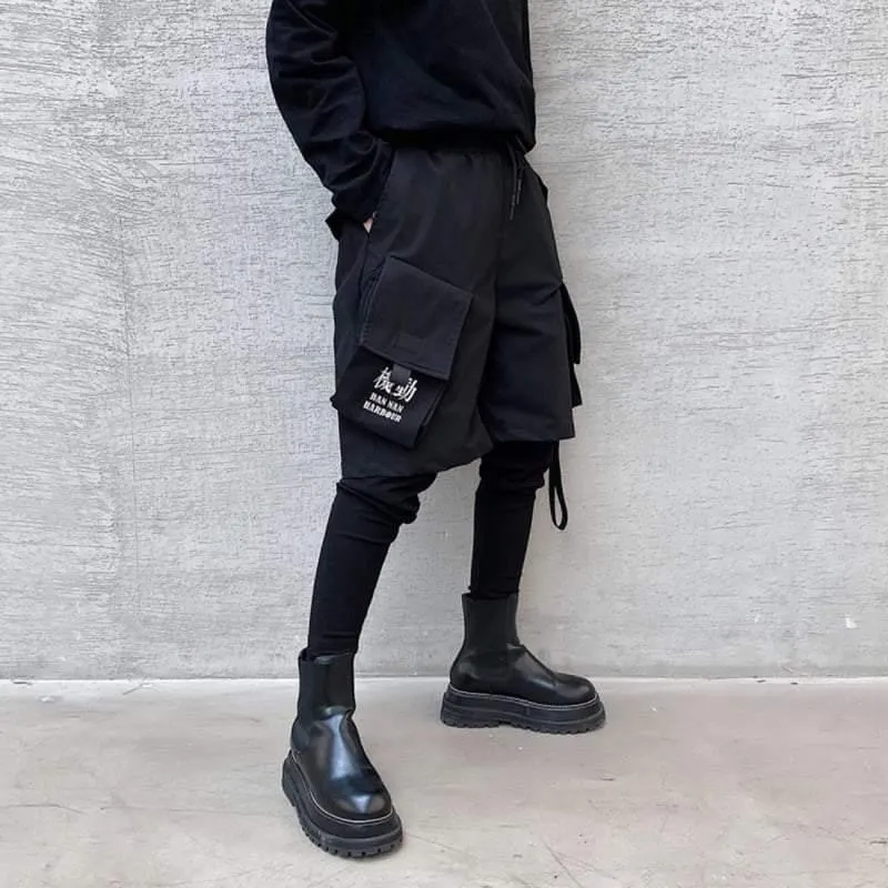Fake Two Black Techwear Cargo Pants