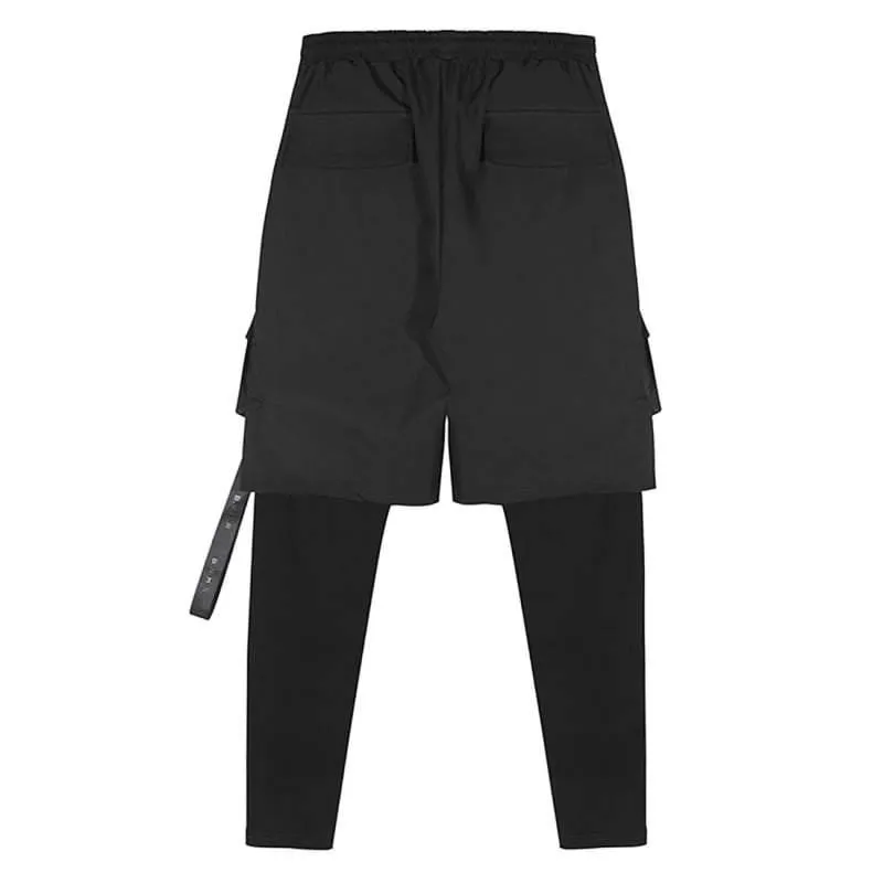 Fake Two Black Techwear Cargo Pants