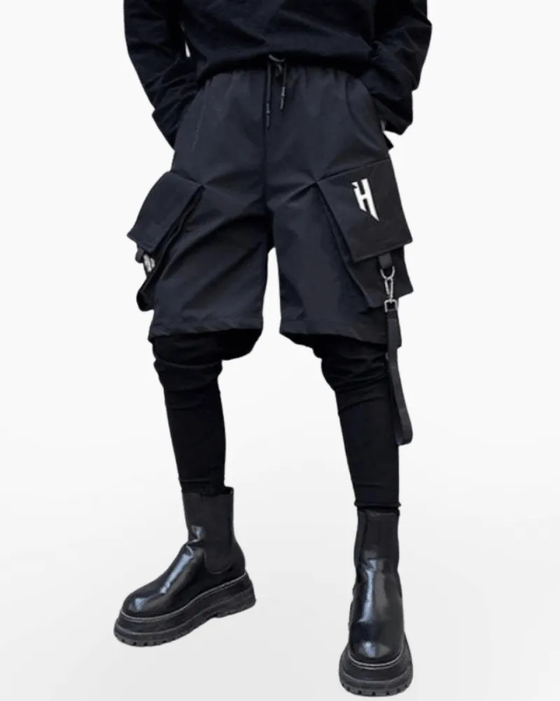 Fake Two Black Techwear Cargo Pants