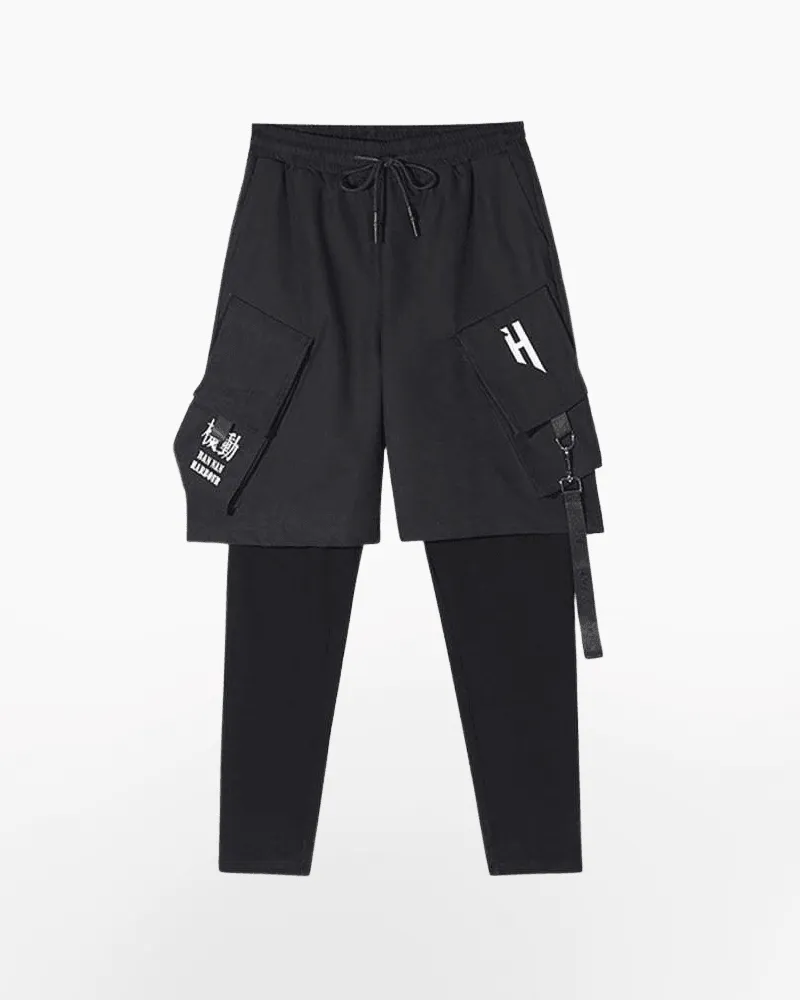 Fake Two Black Techwear Cargo Pants