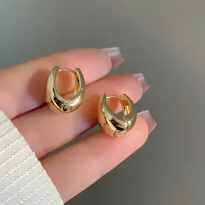 Gold Color Plated Smooth Metal Korean Temperament Daily Vintage Earring