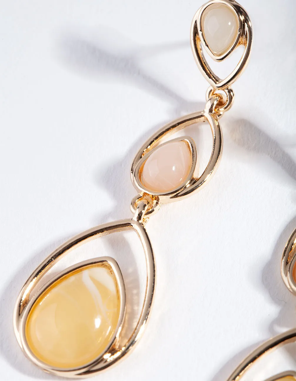 Gold Neutral Pink Teardrop Double Earrings