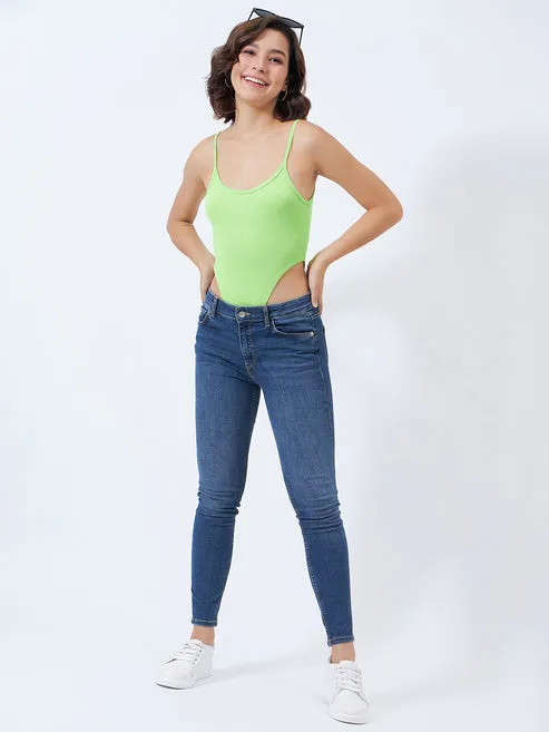 Green Solid Sleeveless Bodysuit