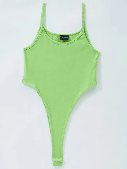 Green Solid Sleeveless Bodysuit