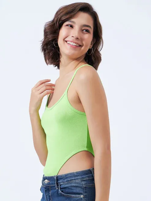 Green Solid Sleeveless Bodysuit