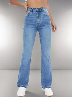 high waist washed Denim