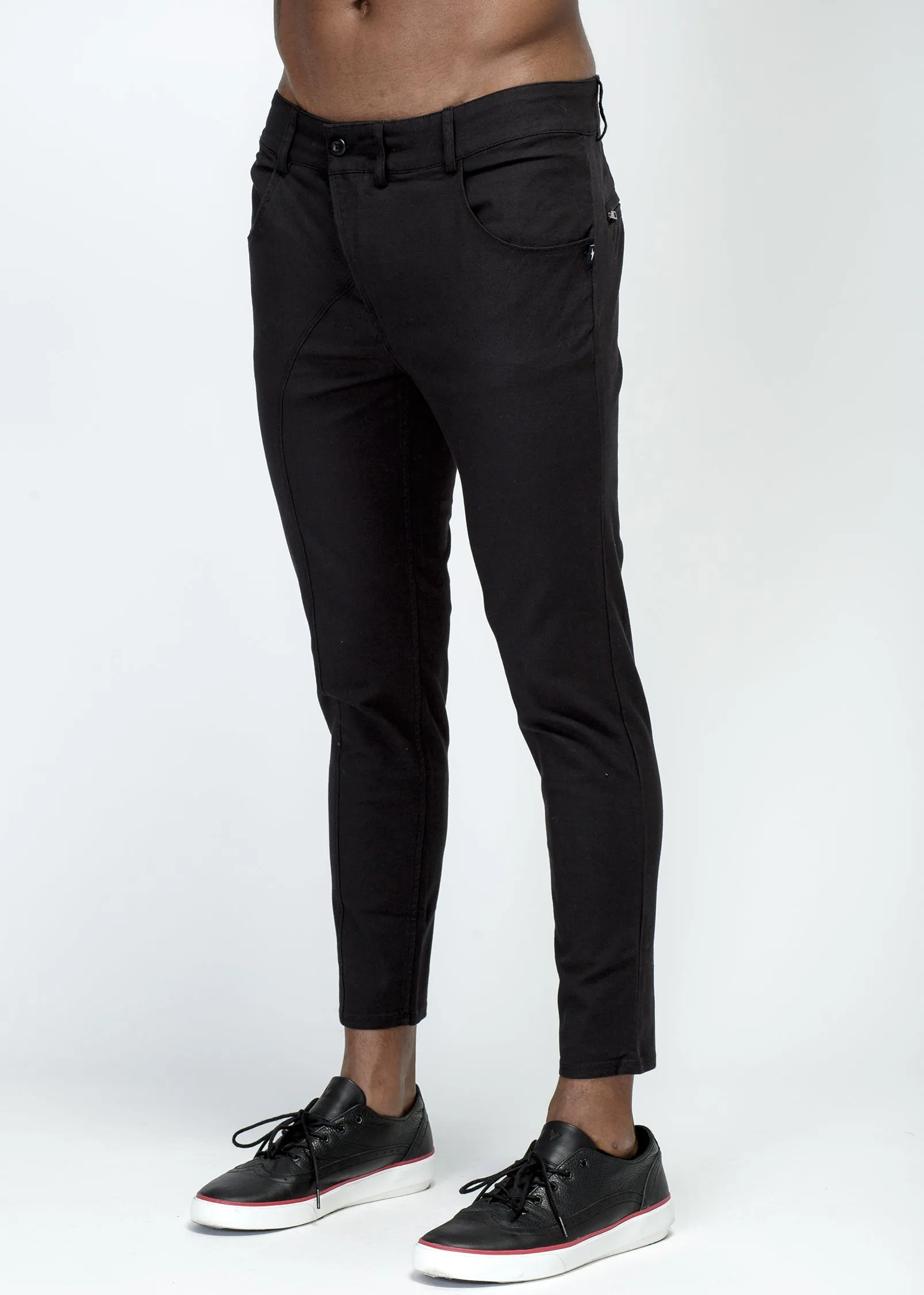 Konus Men's Chino Pant With Asymmetrical Zipper Fly in Black