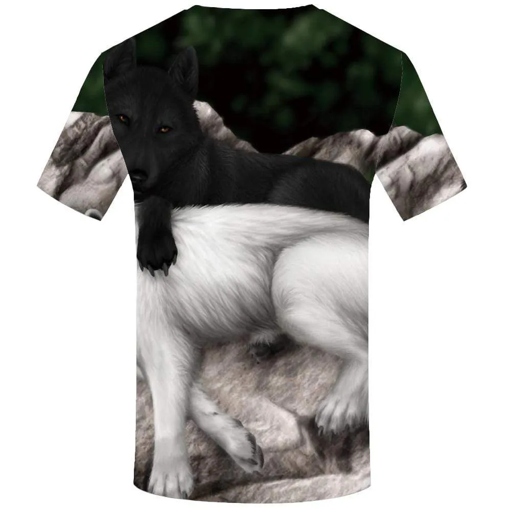 KYKU Brand Wolf T shirt Men Animal Tshirts Print Black And White Tshirt Anime Love T shirts Funny Harajuku T-shirt 3d