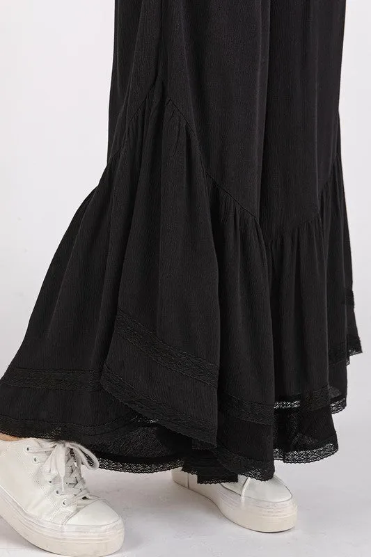 Lace Ruffle Asymmetric Hem Pants