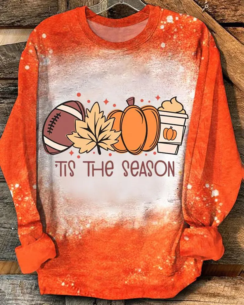 Ladies Thanksgiving Tis The Season Printed Long Sleeve T-shirt
