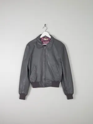 Men’s Grey Vintage Leather Bomber Jacket 1970s S/M