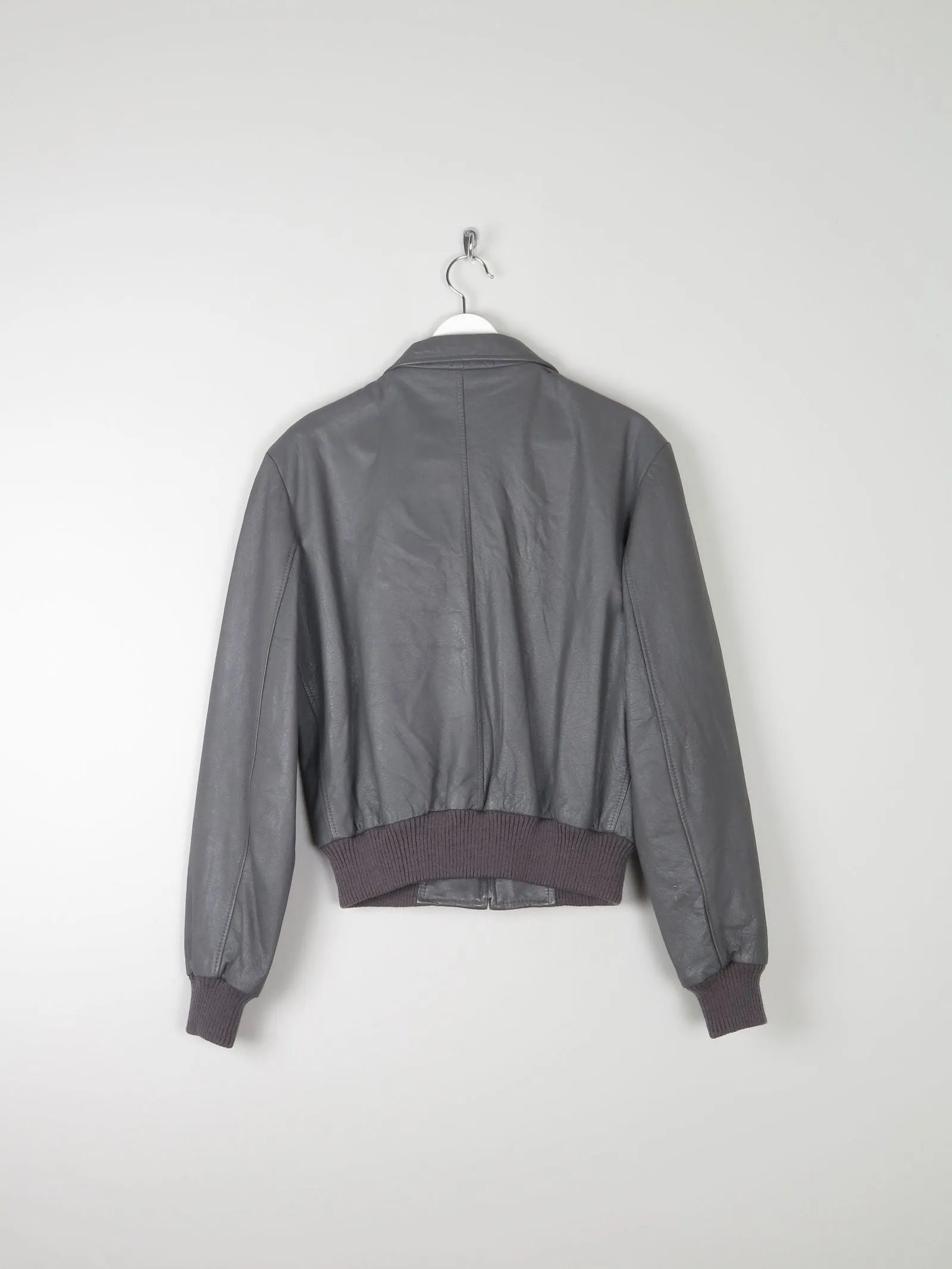 Men’s Grey Vintage Leather Bomber Jacket 1970s S/M
