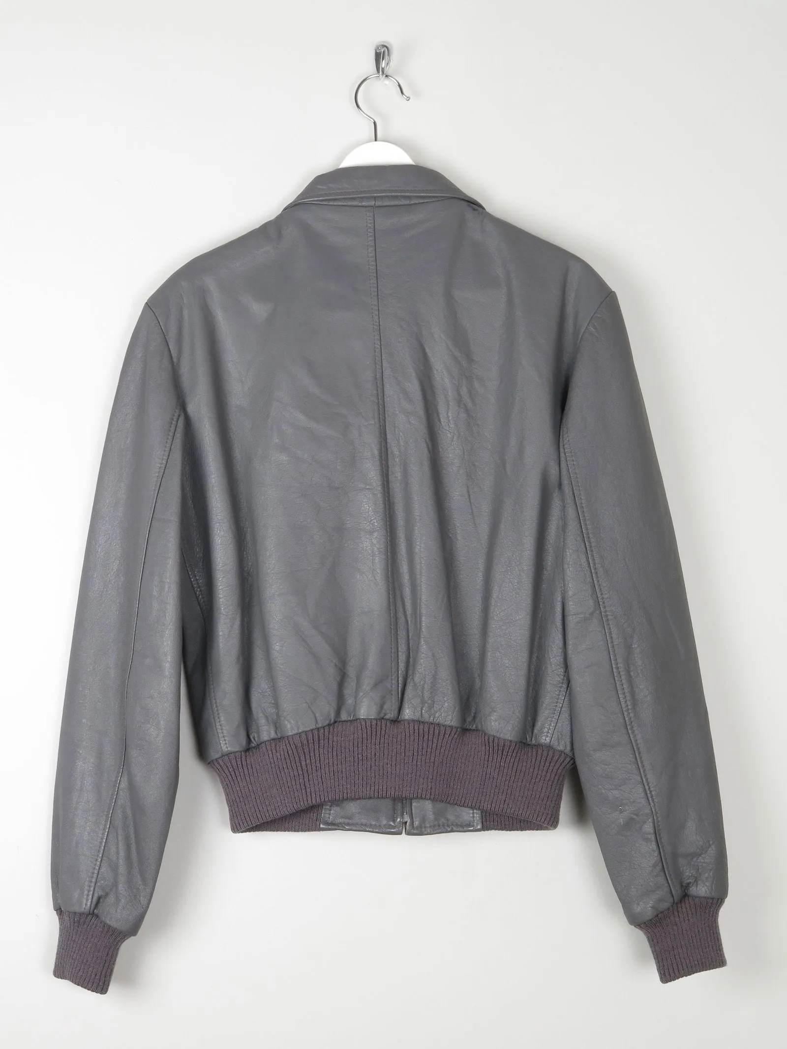 Men’s Grey Vintage Leather Bomber Jacket 1970s S/M