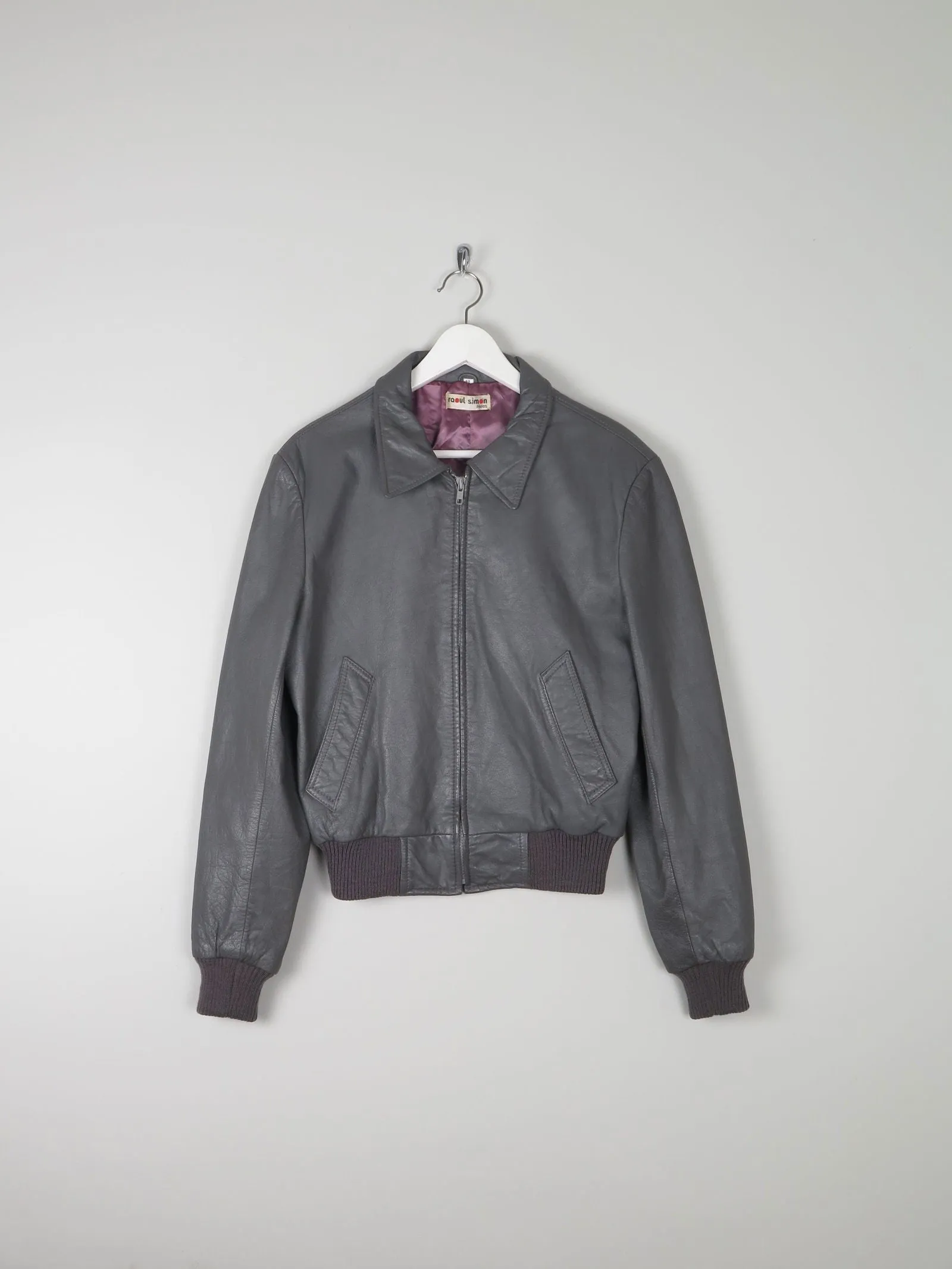 Men’s Grey Vintage Leather Bomber Jacket 1970s S/M