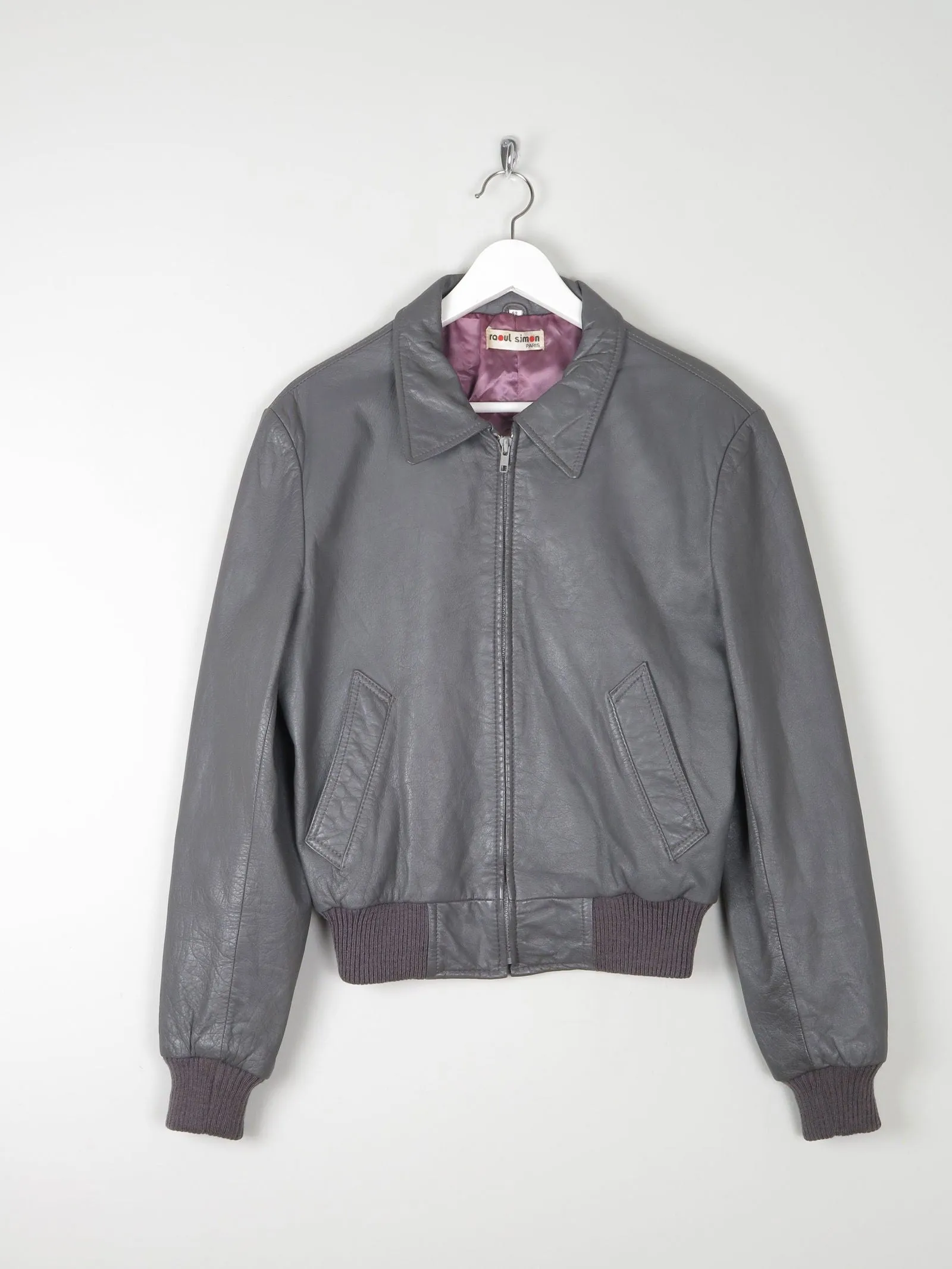 Men’s Grey Vintage Leather Bomber Jacket 1970s S/M