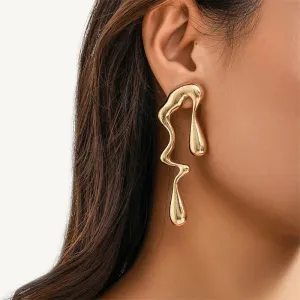 Metal Irregular Water Drops Vintage Gold Color Geometric Creative Earring