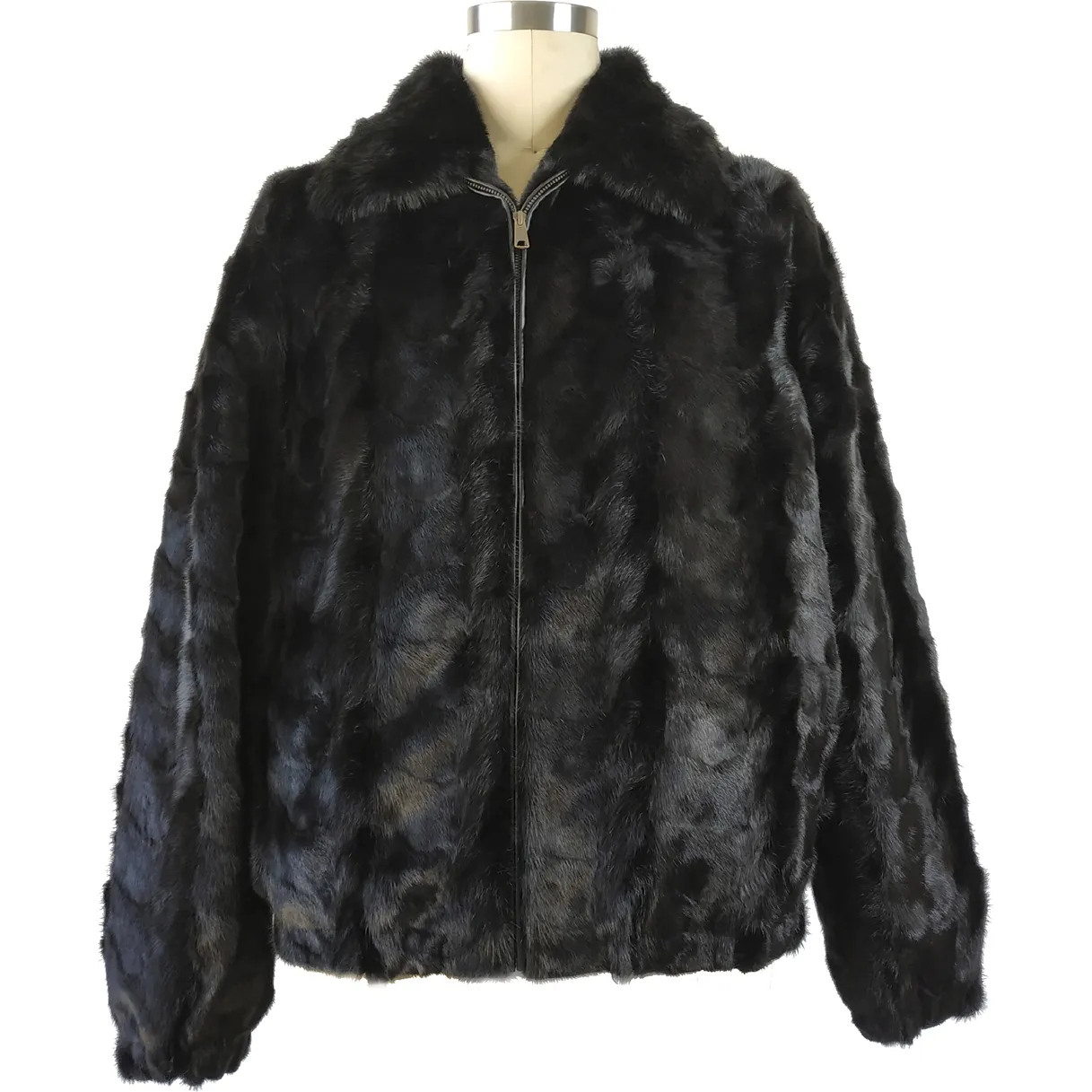Mink Bomber Jacket w/Full Skin Mink Collar - Black