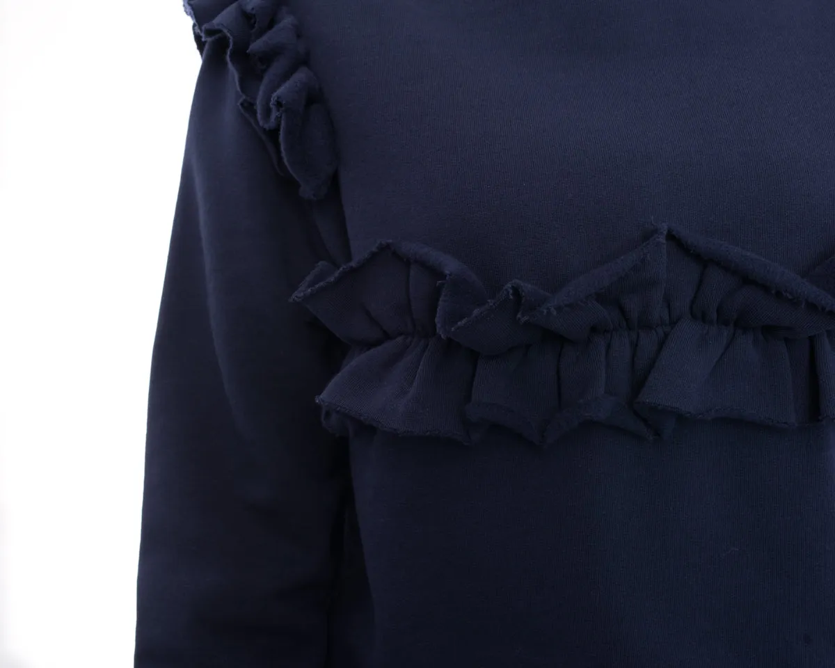 MSGM Navy Ruffle Pullover Sweatshirt - S