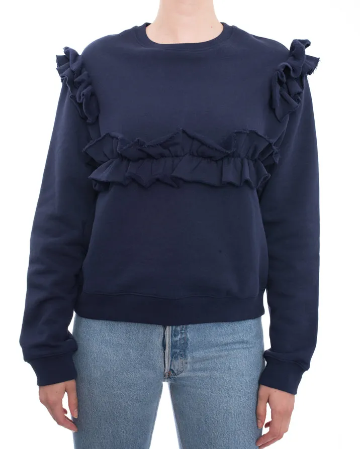 MSGM Navy Ruffle Pullover Sweatshirt - S