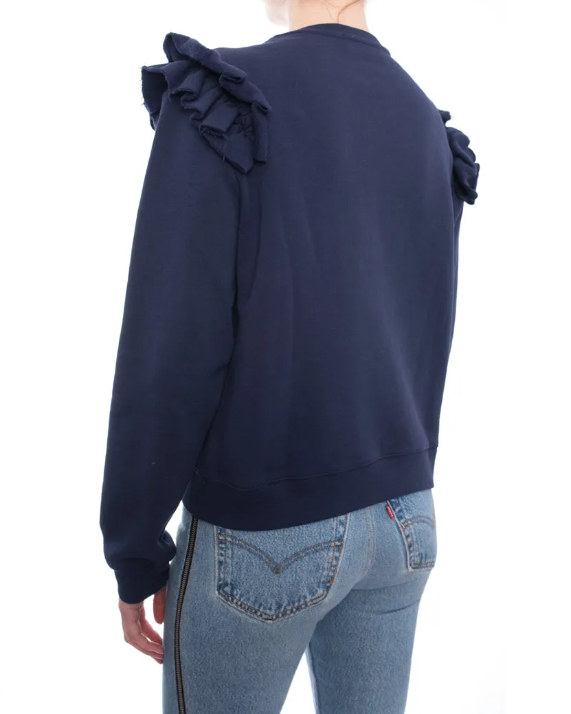 MSGM Navy Ruffle Pullover Sweatshirt - S